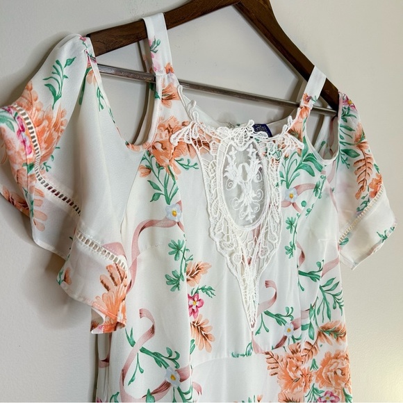 Beauty and the Beast Floral Dress Cold Shoulder Asymmetrical Hem Medium - Picture 9 of 10